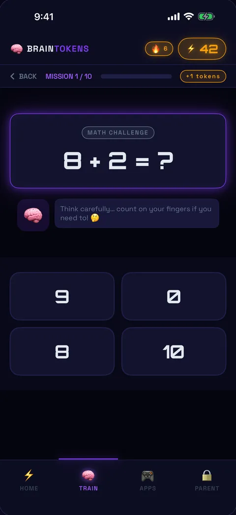 Math challenge screen